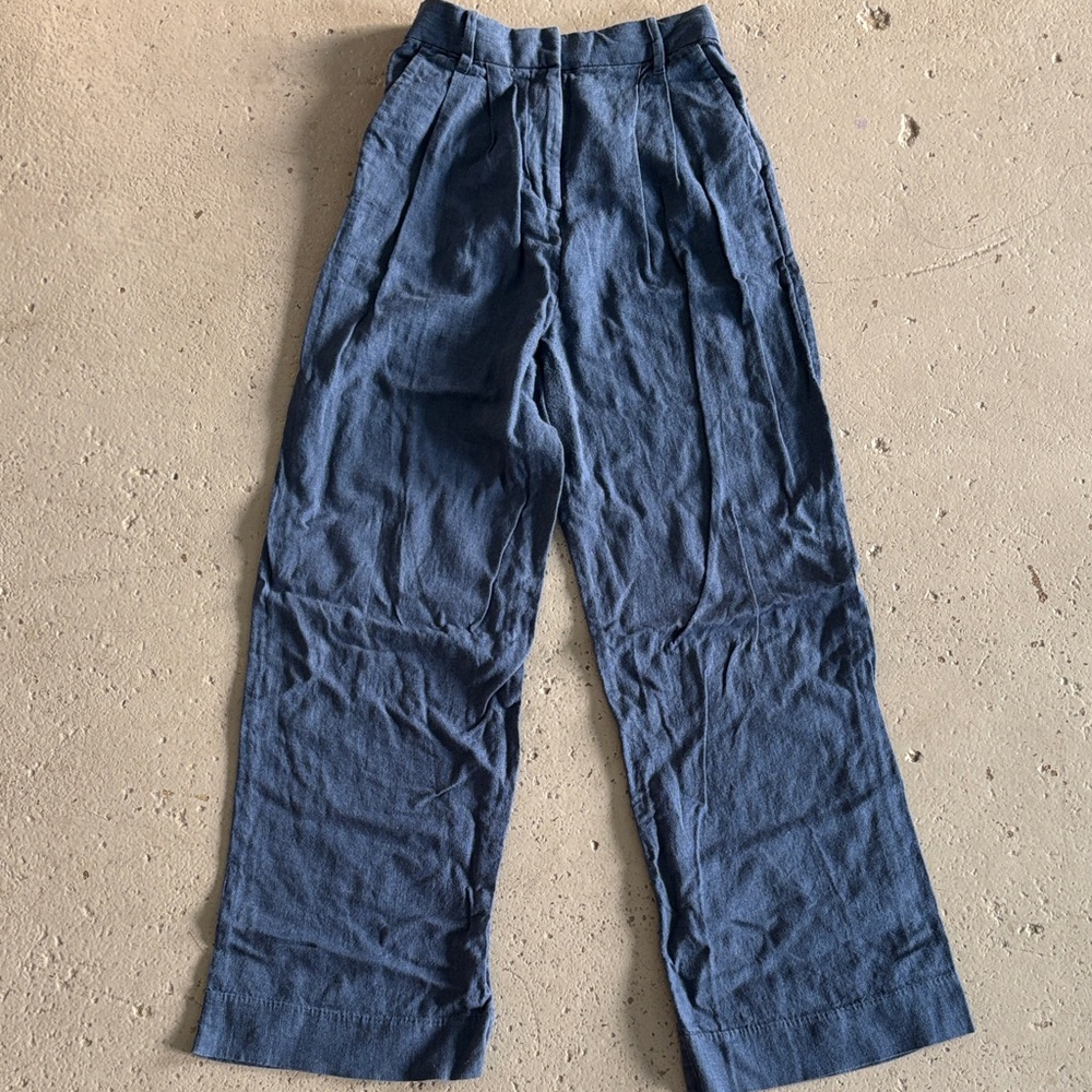 Linen Blue Wide-Leg Pants